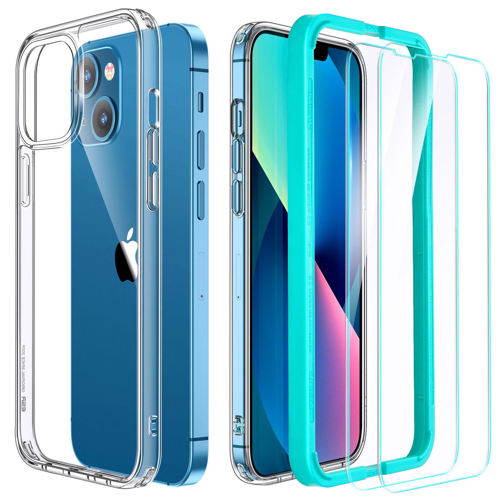 ESR For iPhone 13 Hybrid Phone Case PC TPU Transparent Cover with 2 Tempered Glass Film Installation Frame ESR For iPhone 13 Hybrid Phone Case PC TPU Transparent Cover with 2 Tempered Glass Film Installation Frame